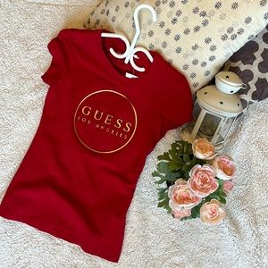 New with tags red Guess t shirt with gold lettering
